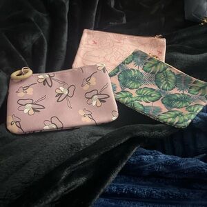 ipsy Pink Floral & Tropical Leaf Wristlet Trio